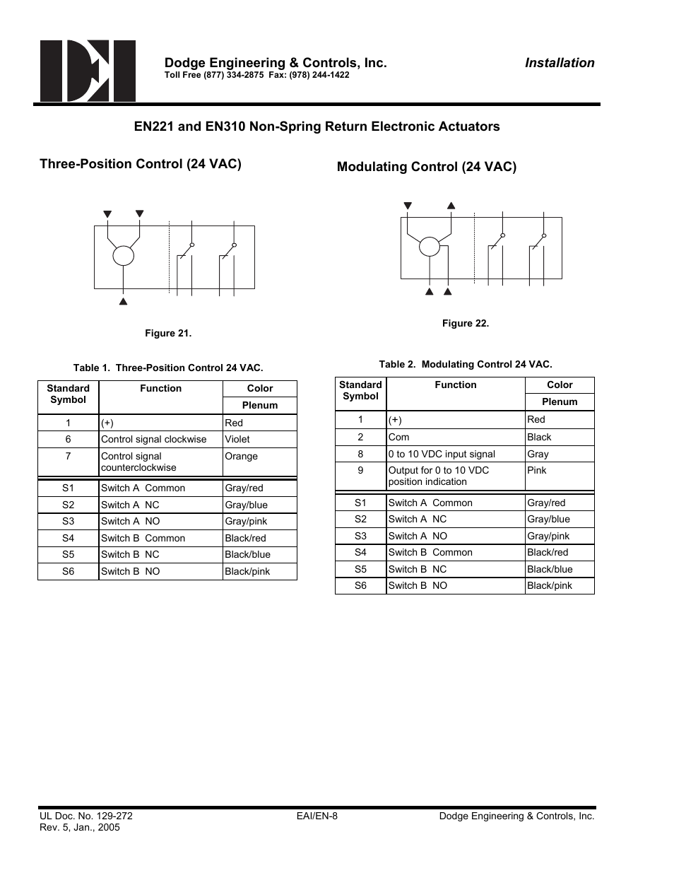 Modulating control (24 vac), Dodge engineering & controls, inc, Installation | Three-position control (24 vac) | Dodge EN221 User Manual | Page 8 / 16