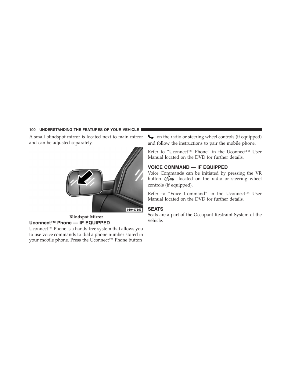 Uconnect™ phone — if equipped, Voice command — if equipped, Seats | Dodge 2011 Ram 1500 User Manual | Page 101 / 622