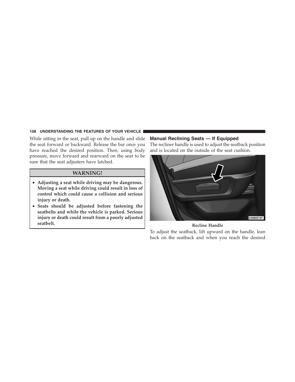 Manual reclining seats — if equipped | Dodge 2011 Ram 1500 User Manual | Page 109 / 622