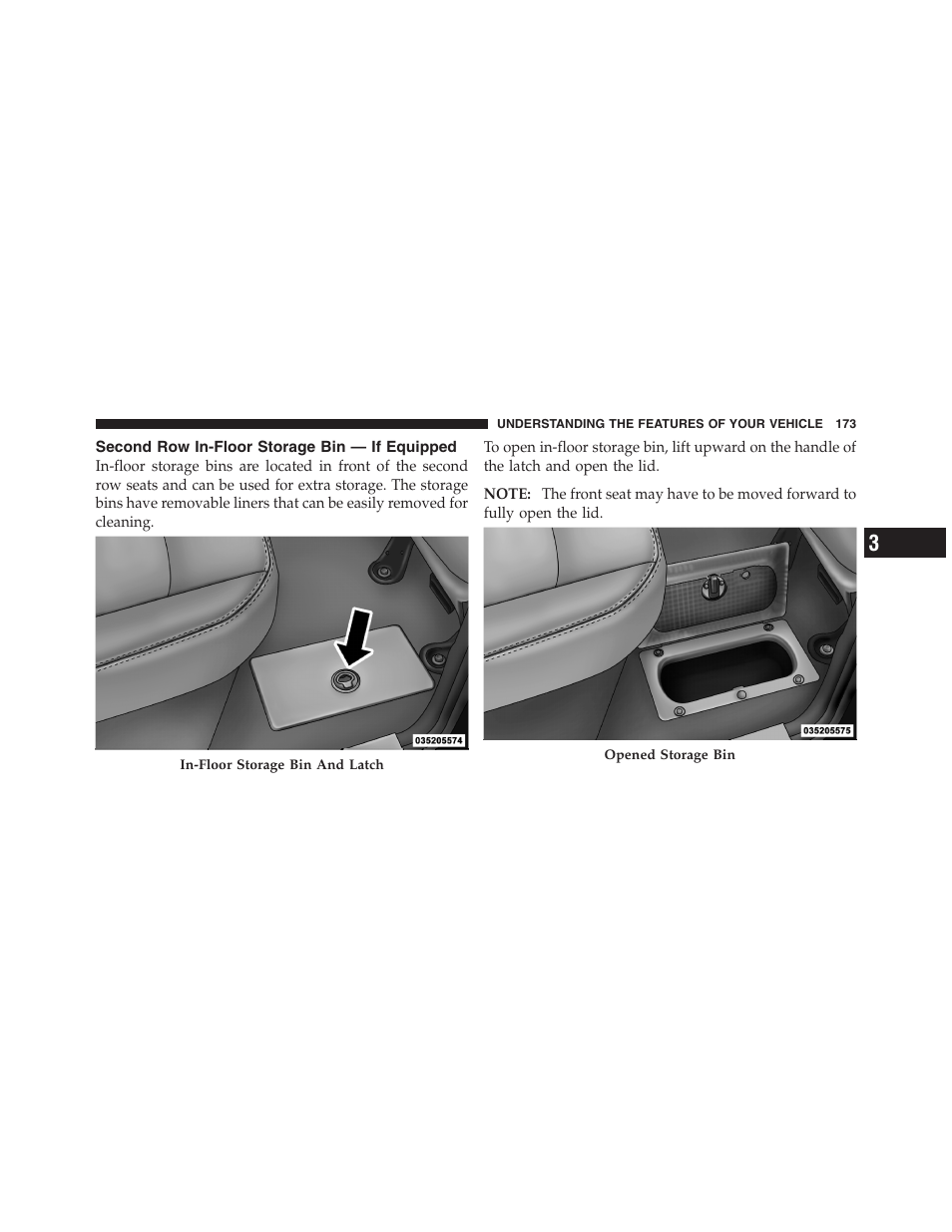 Second row in-floor storage bin — if equipped, Second row in-floor storage bin, If equipped | Dodge 2011 Ram 1500 User Manual | Page 174 / 622