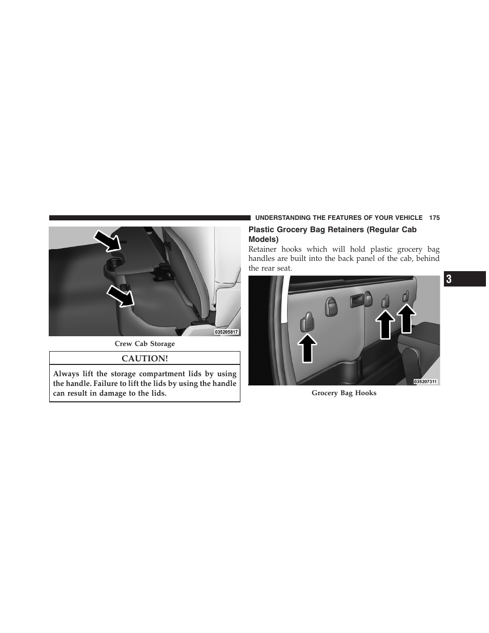 Plastic grocery bag retainers (regular cab models), Plastic grocery bag retainers (regular cab, Models) | Dodge 2011 Ram 1500 User Manual | Page 176 / 622
