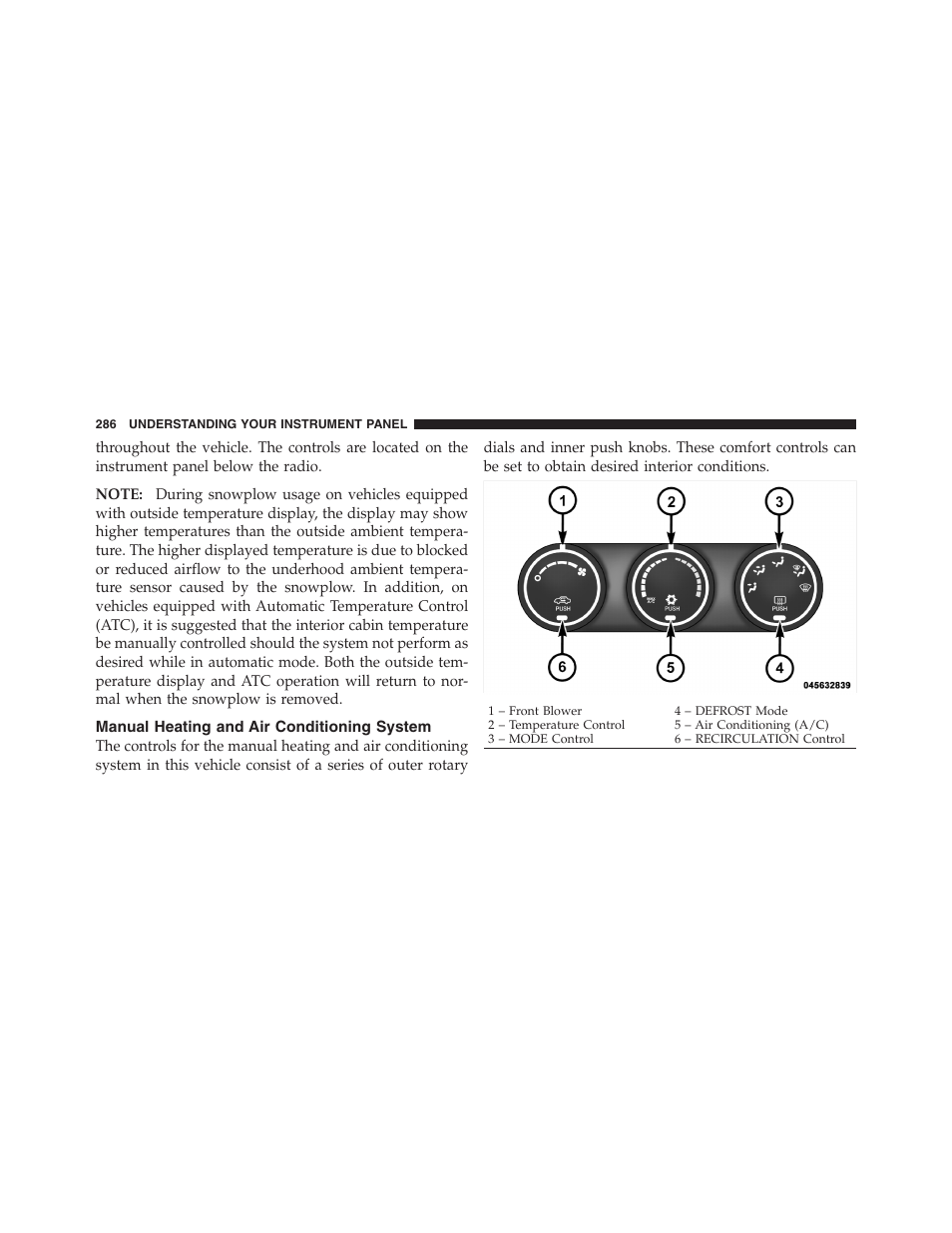 Manual heating and air conditioning system, Manual heating and air conditioning, System | Dodge 2011 Ram 1500 User Manual | Page 287 / 622