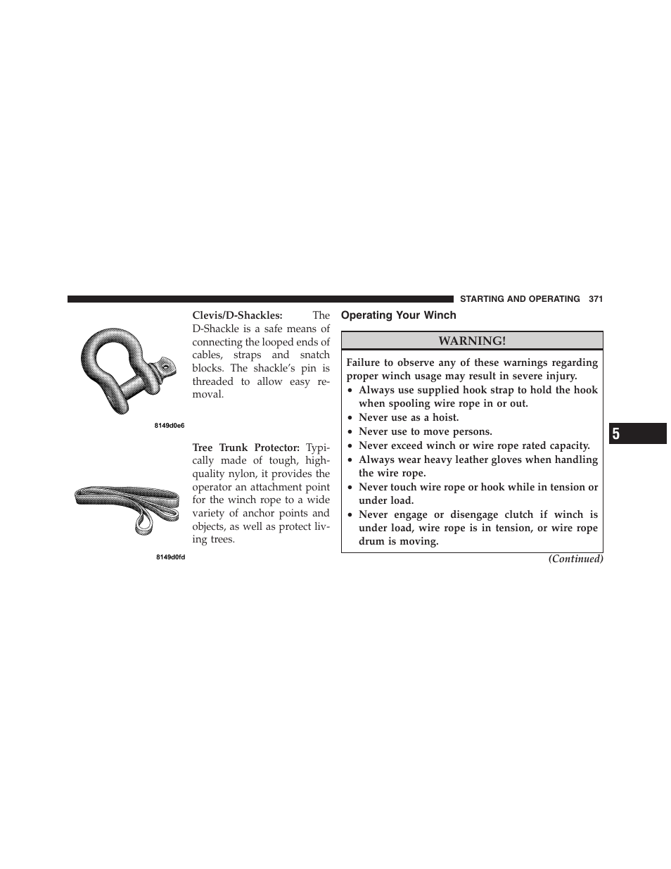 Operating your winch | Dodge 2011 Ram 1500 User Manual | Page 372 / 622