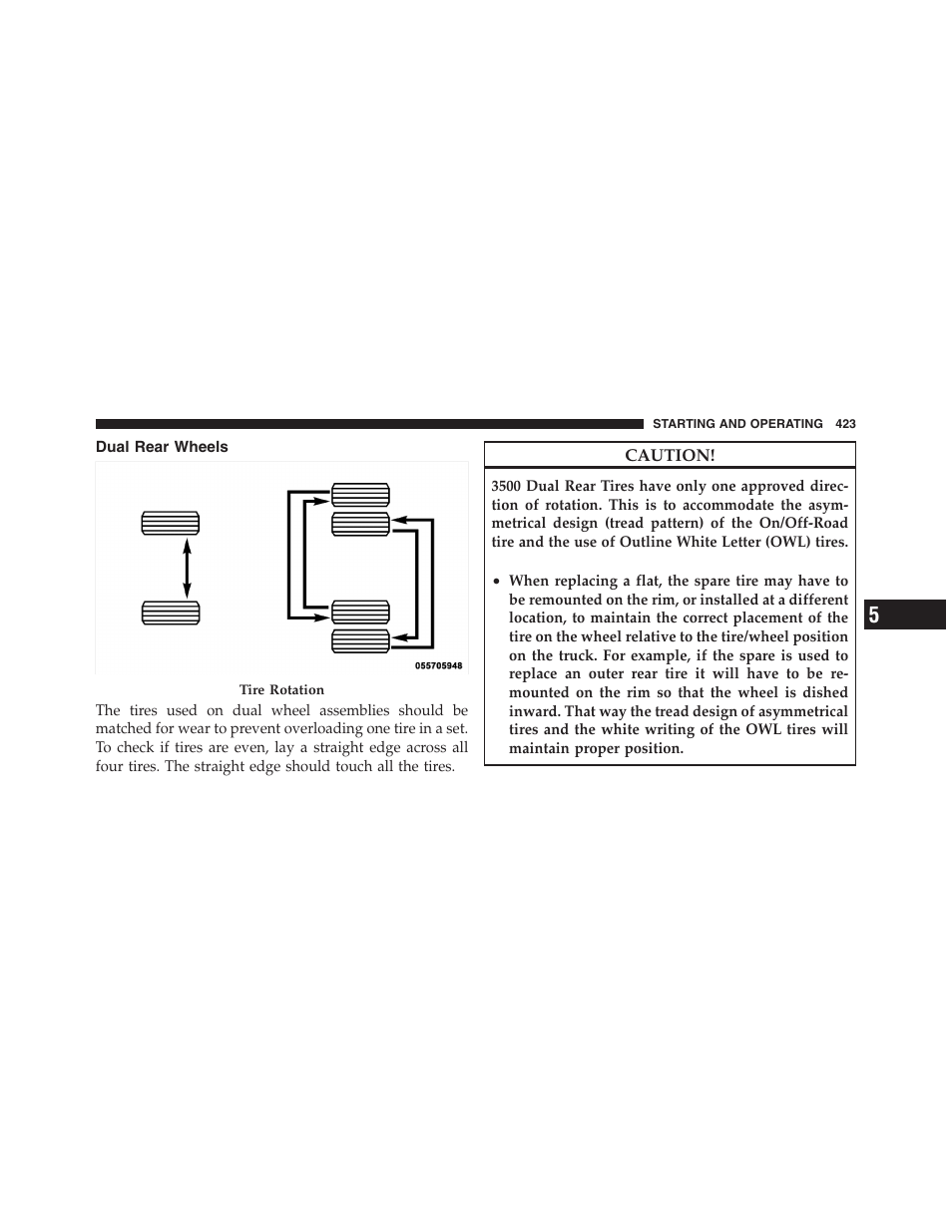 Dual rear wheels | Dodge 2011 Ram 1500 User Manual | Page 424 / 622