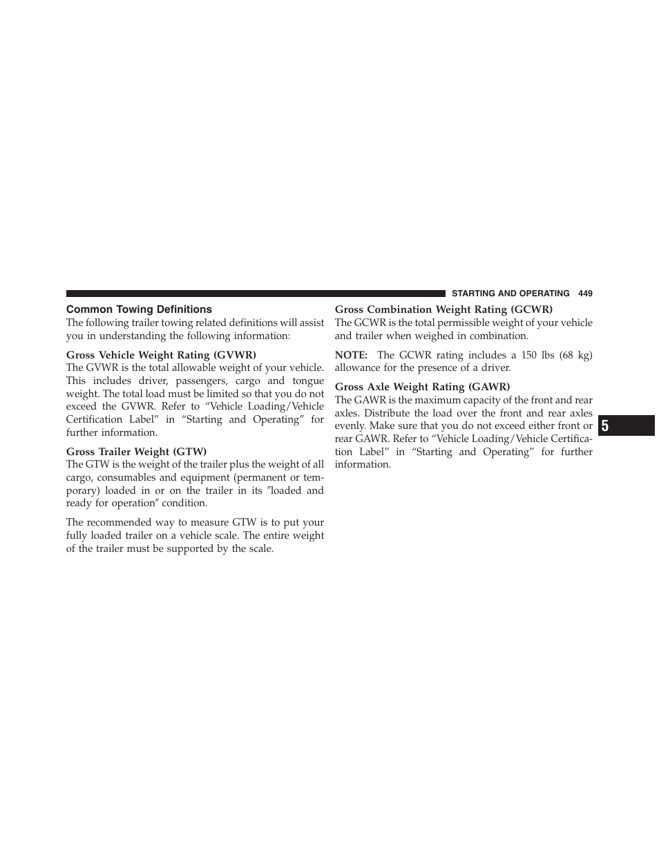 Common towing definitions | Dodge 2011 Ram 1500 User Manual | Page 450 / 622