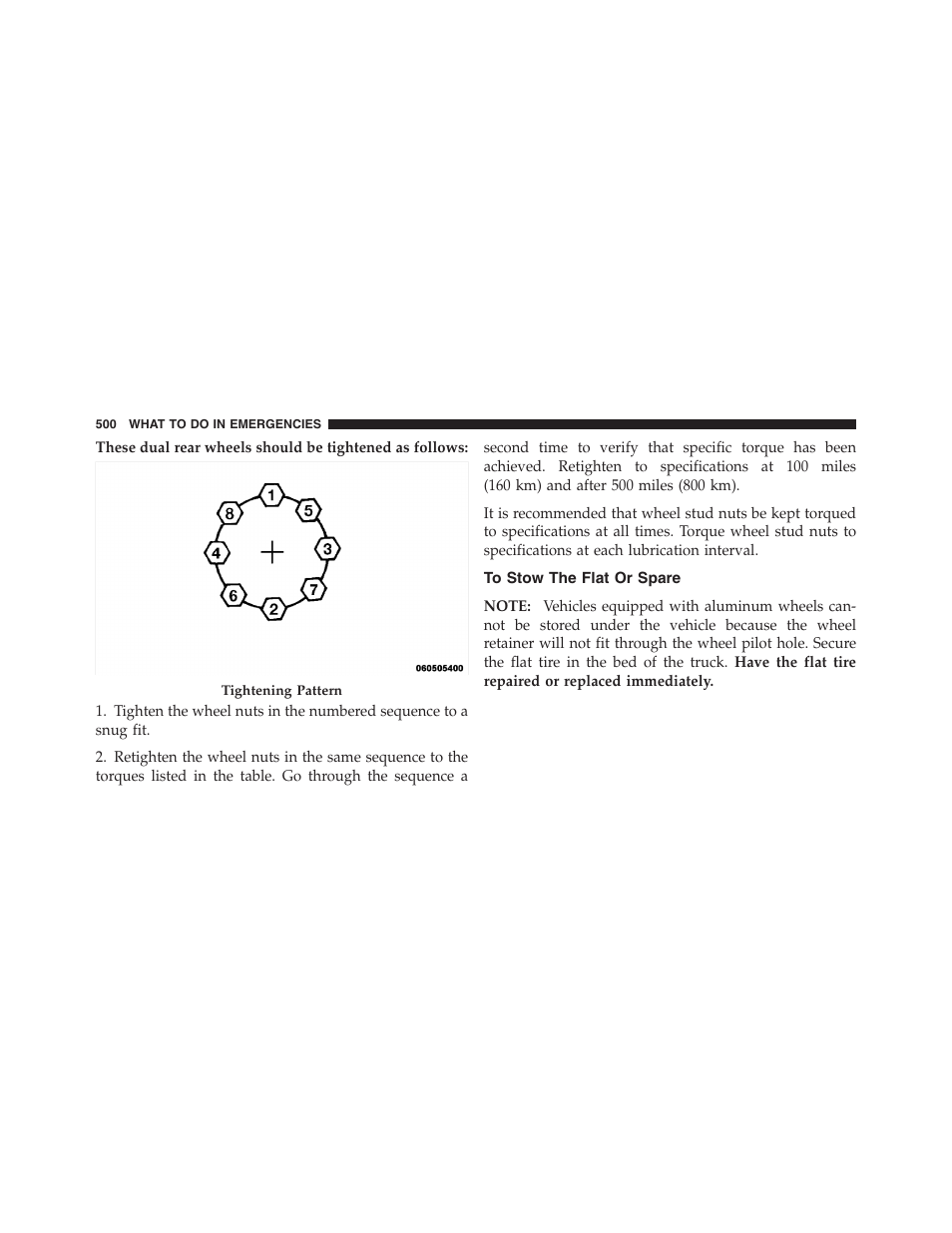 To stow the flat or spare | Dodge 2011 Ram 1500 User Manual | Page 501 / 622