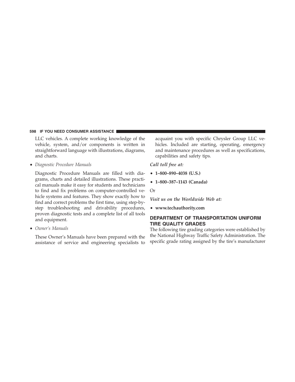 Department of transportation uniform tire, Quality grades | Dodge 2011 Ram 1500 User Manual | Page 599 / 622