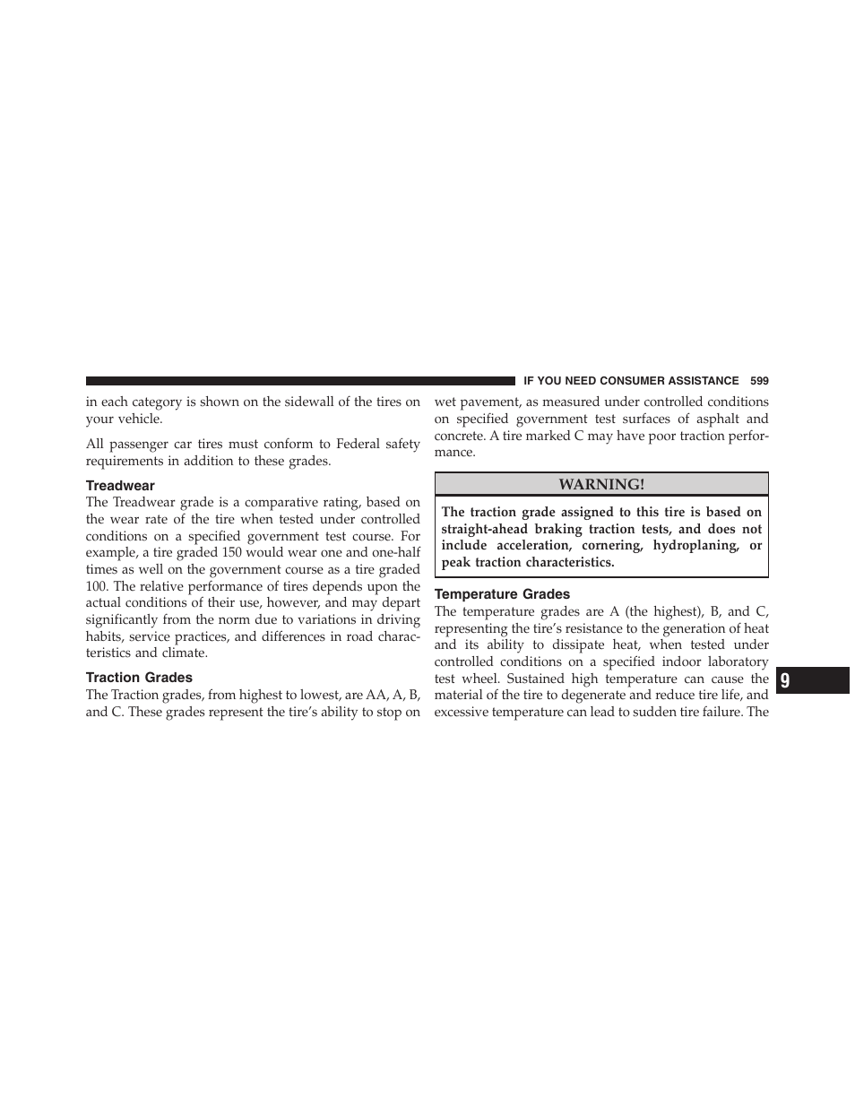 Treadwear, Traction grades, Temperature grades | Dodge 2011 Ram 1500 User Manual | Page 600 / 622