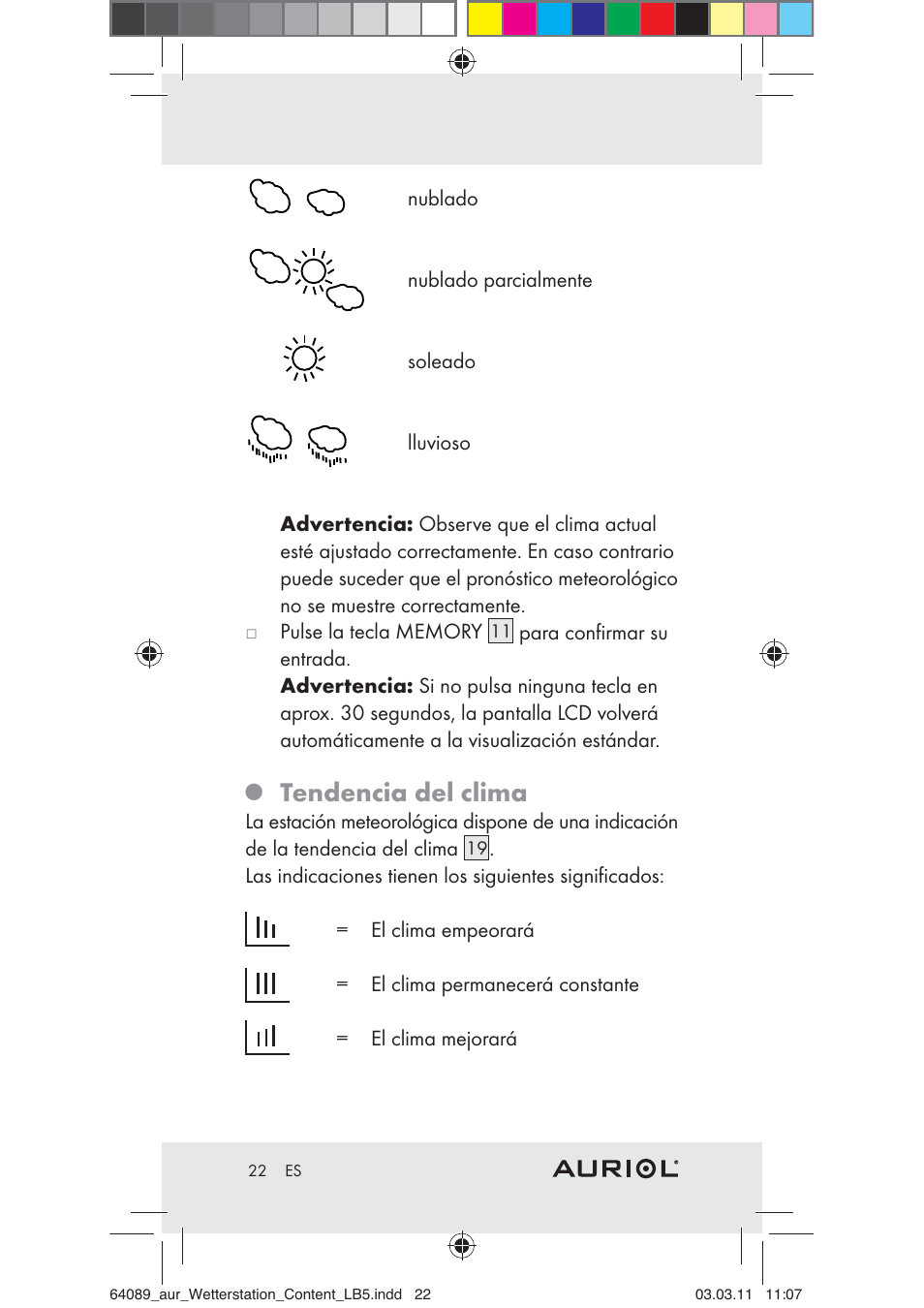 Tendencia del clima | Auriol Z29962A User Manual | Page 20 / 93