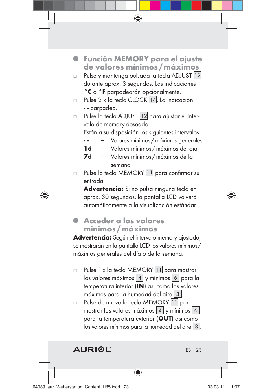 Acceder a los valores mínimos / máximos | Auriol Z29962A User Manual | Page 21 / 93