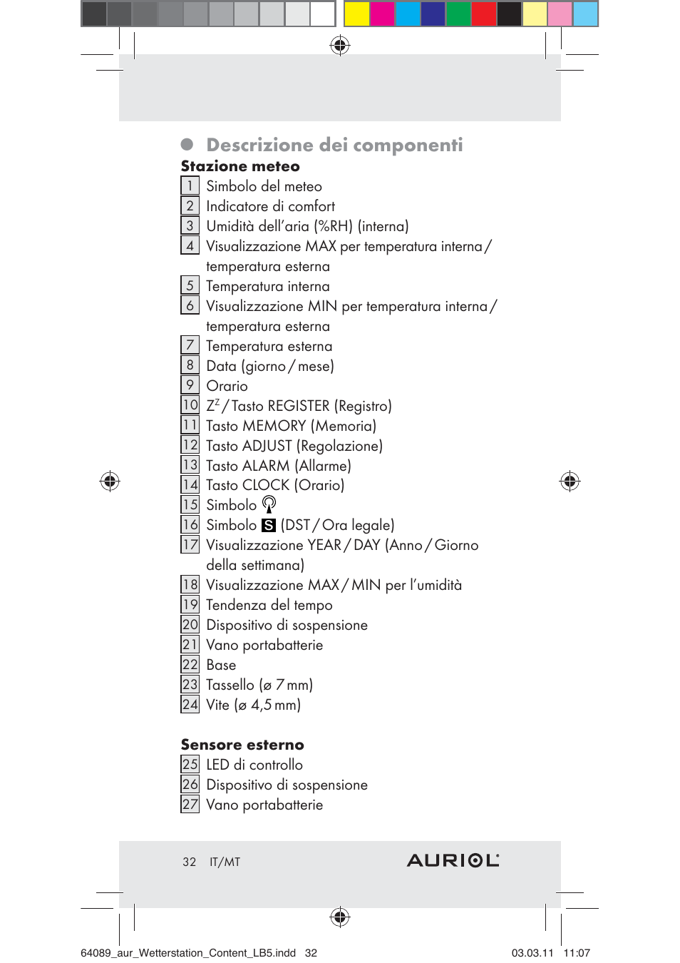 Descrizione dei componenti | Auriol Z29962A User Manual | Page 30 / 93