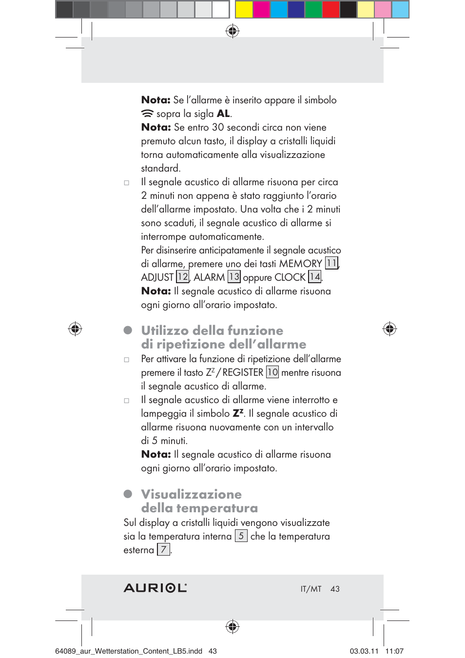 Visualizzazione della temperatura | Auriol Z29962A User Manual | Page 41 / 93