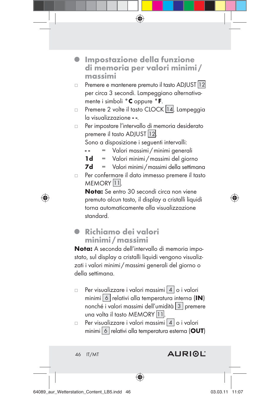 Richiamo dei valori minimi / massimi | Auriol Z29962A User Manual | Page 44 / 93