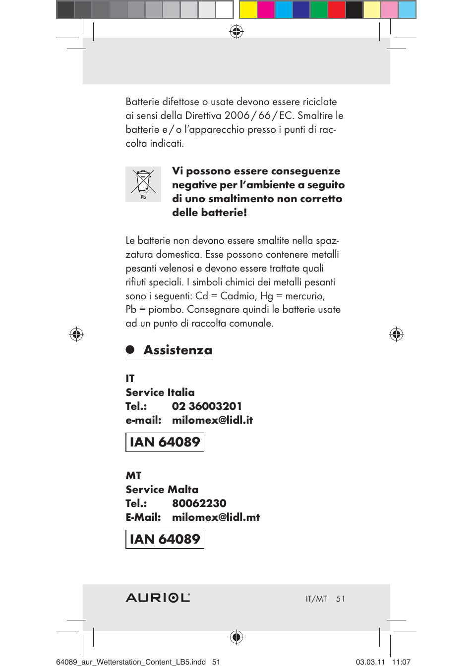 Assistenza | Auriol Z29962A User Manual | Page 49 / 93