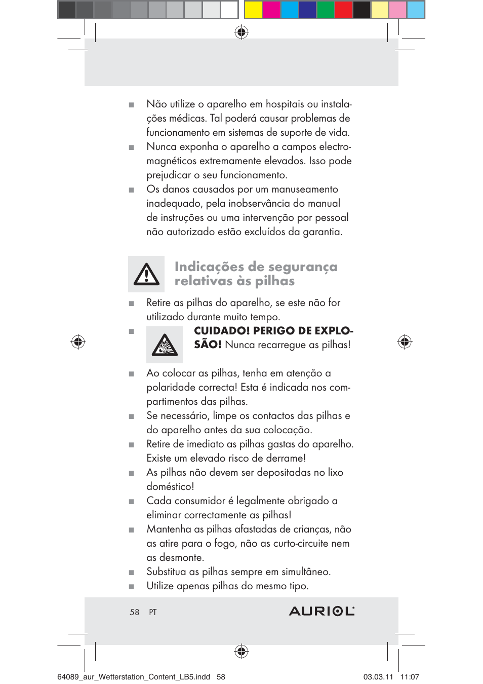 Indicações de segurança relativas às pilhas | Auriol Z29962A User Manual | Page 56 / 93