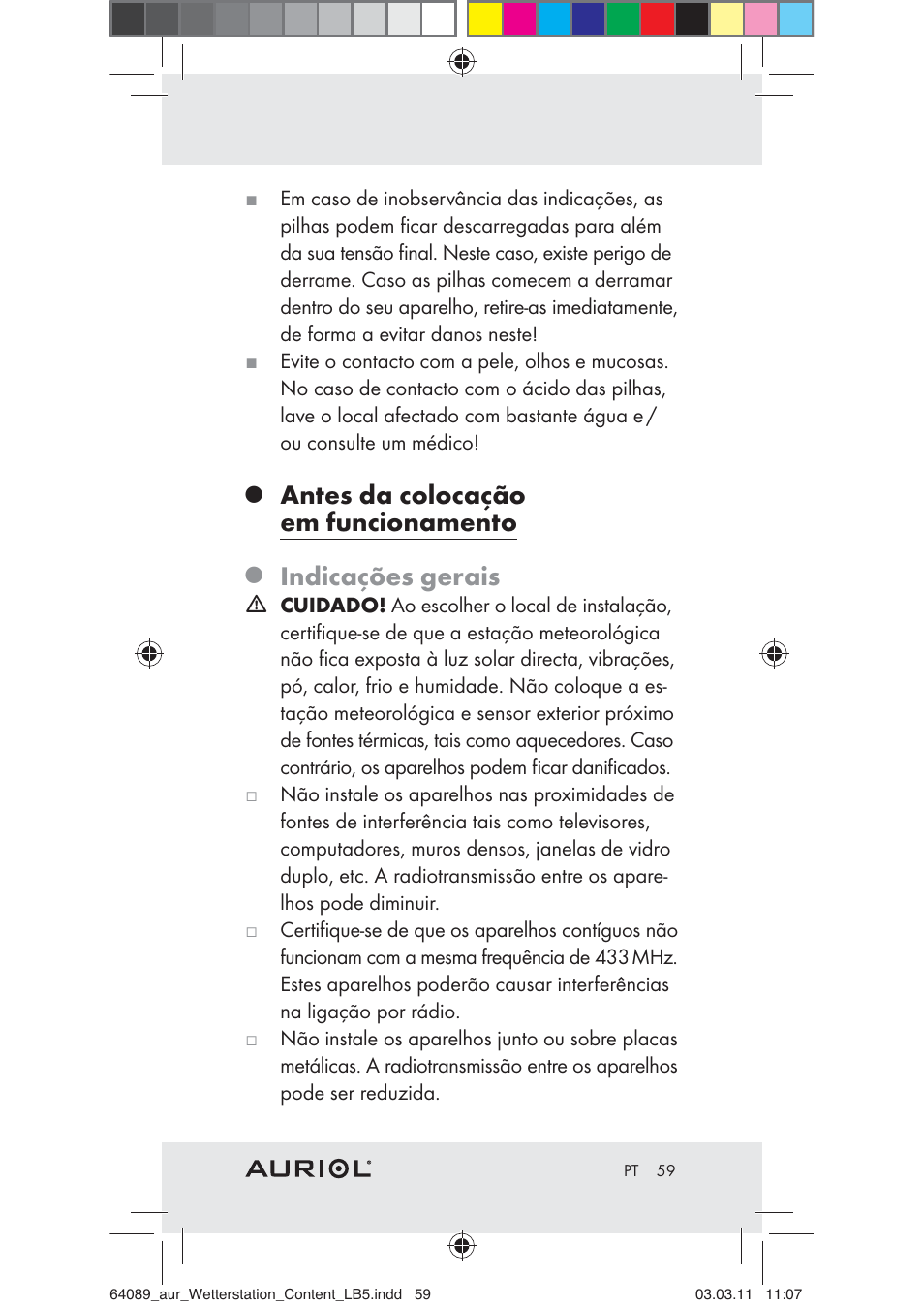 Antes da colocação em funcionamento, Indicações gerais | Auriol Z29962A User Manual | Page 57 / 93
