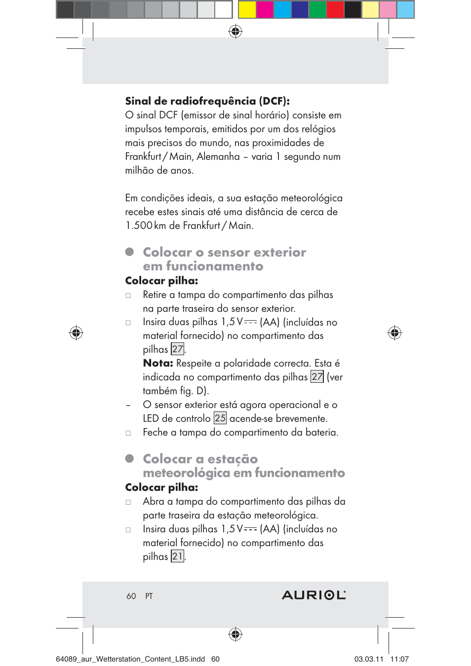 Colocar o sensor exterior em funcionamento, Colocar a estação meteorológica em funcionamento | Auriol Z29962A User Manual | Page 58 / 93
