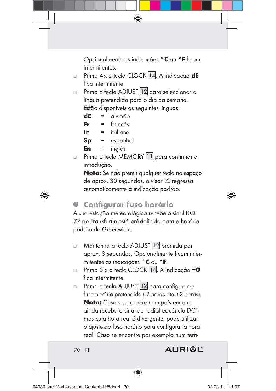 Conﬁgurar fuso horário | Auriol Z29962A User Manual | Page 68 / 93