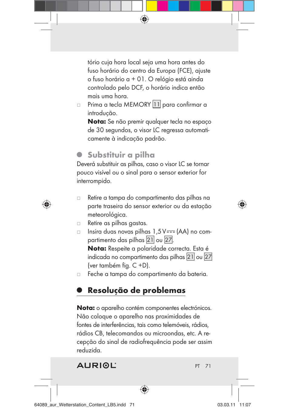 Substituir a pilha, Resolução de problemas | Auriol Z29962A User Manual | Page 69 / 93