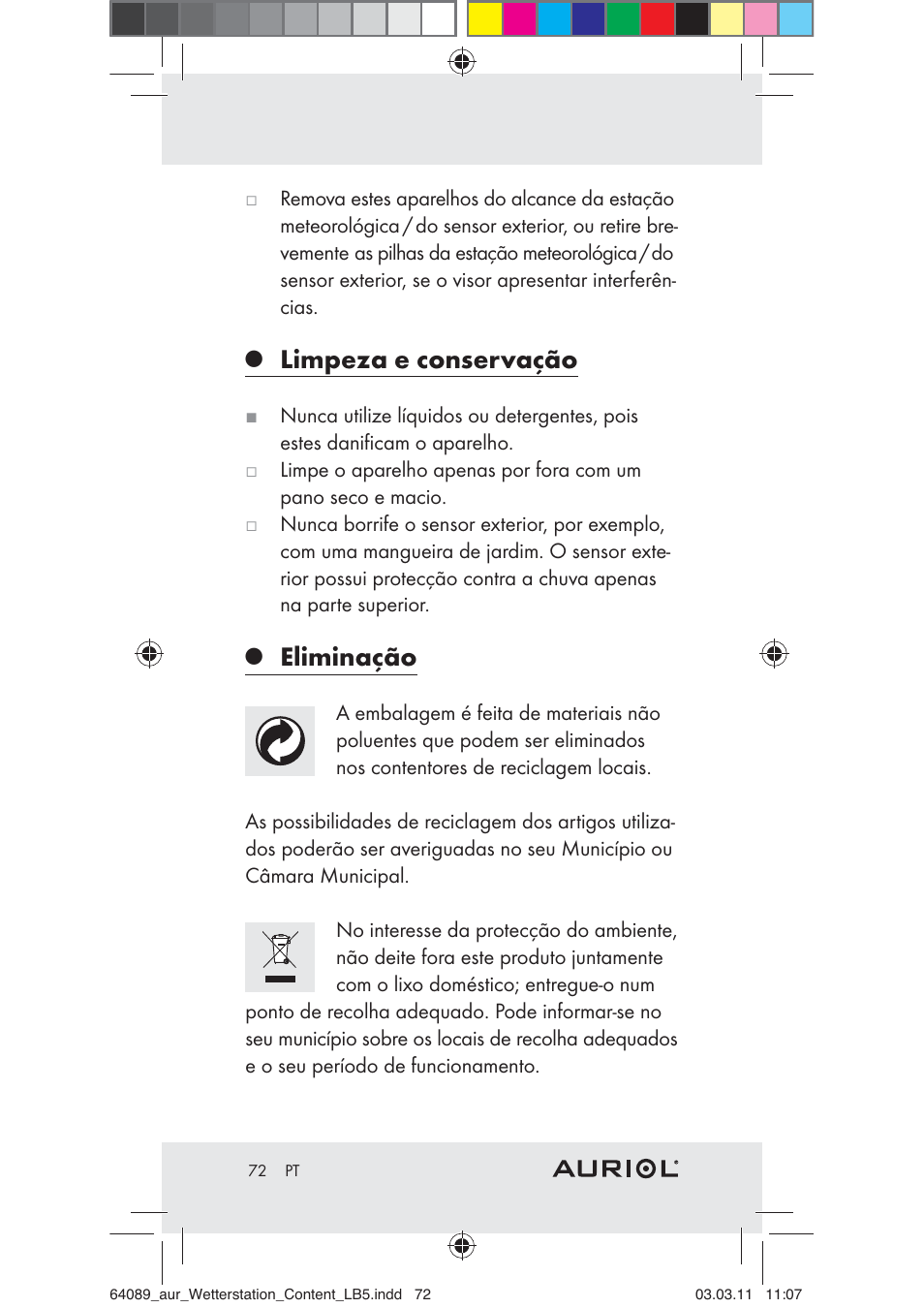 Limpeza e conservação, Eliminação | Auriol Z29962A User Manual | Page 70 / 93