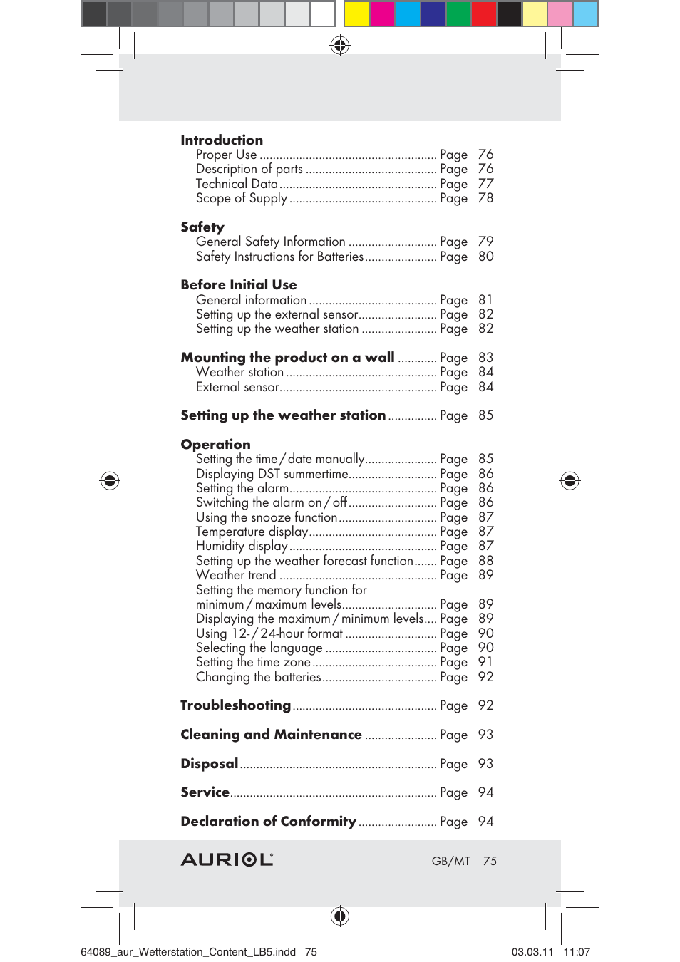 Auriol Z29962A User Manual | Page 73 / 93