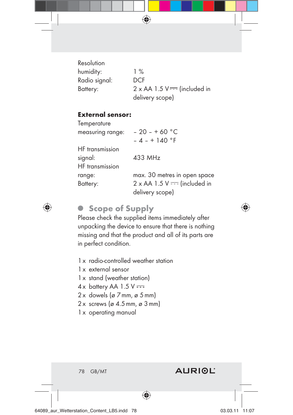 Scope of supply | Auriol Z29962A User Manual | Page 76 / 93