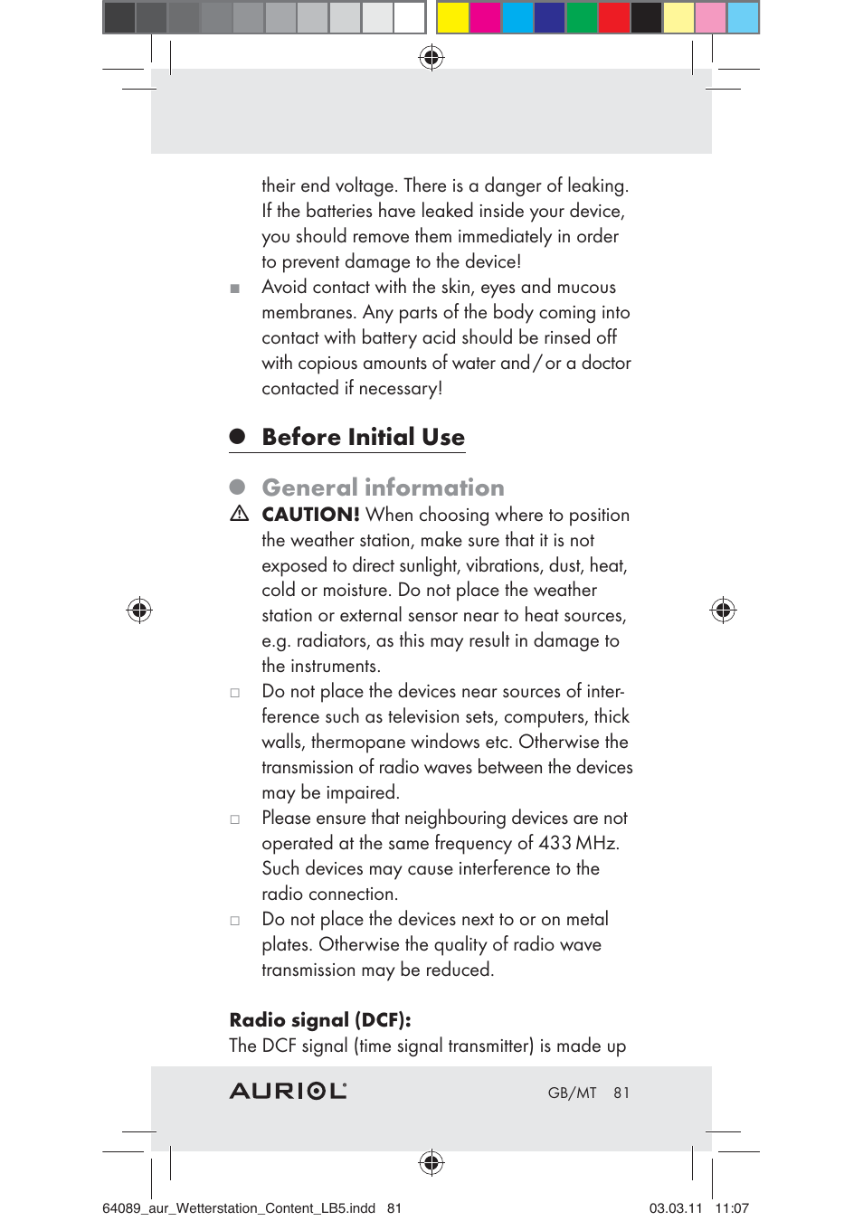 Before initial use, General information | Auriol Z29962A User Manual | Page 79 / 93