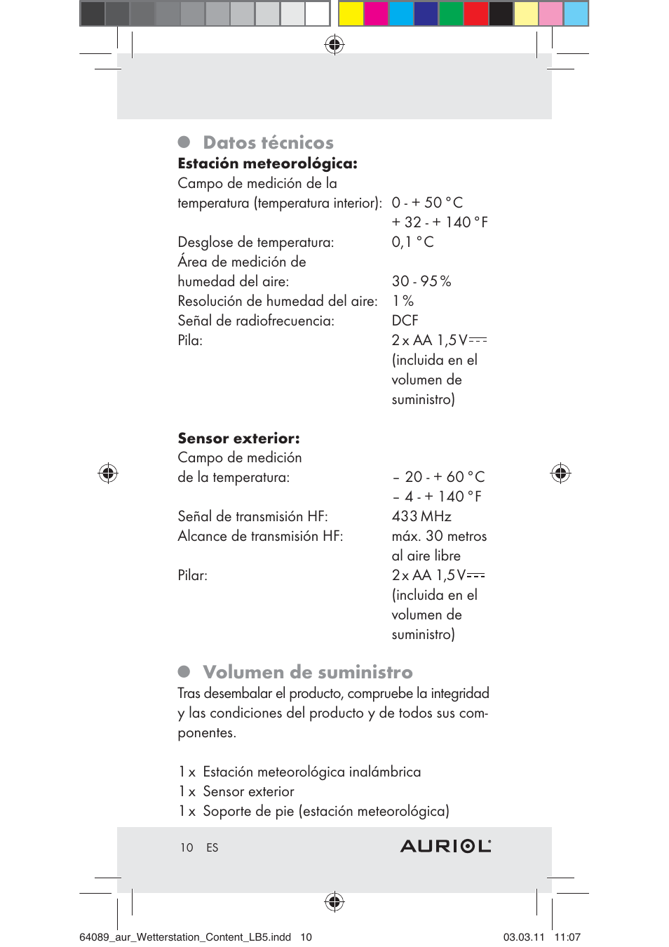 Datos técnicos, Volumen de suministro | Auriol Z29962A User Manual | Page 8 / 93