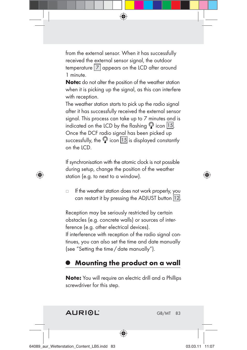 Mounting the product on a wall | Auriol Z29962A User Manual | Page 81 / 93