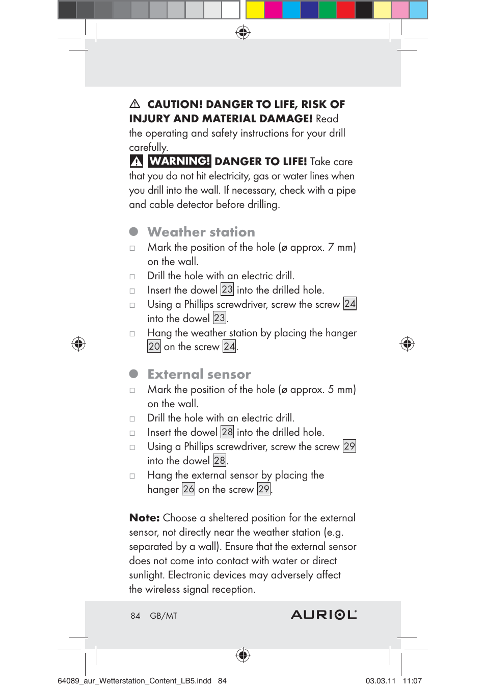 Weather station, External sensor | Auriol Z29962A User Manual | Page 82 / 93
