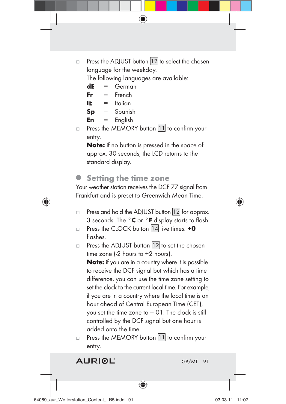 Setting the time zone | Auriol Z29962A User Manual | Page 89 / 93
