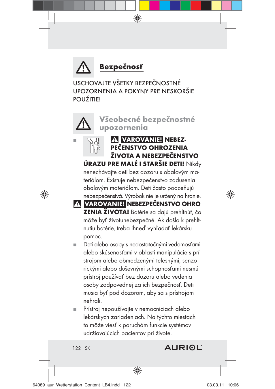 Bezpečnosť, Všeobecné bezpečnostné upozornenia | Auriol Z29962A User Manual | Page 120 / 136