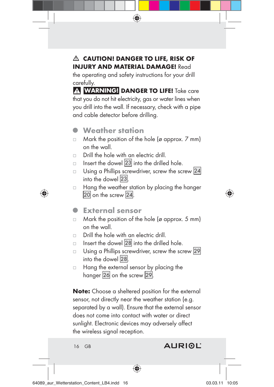 Weather station, External sensor | Auriol Z29962A User Manual | Page 14 / 136