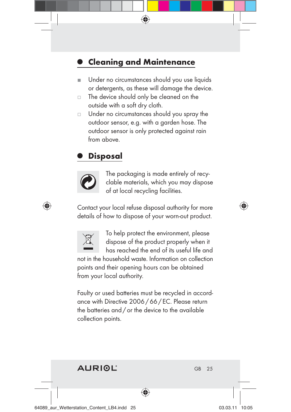 Cleaning and maintenance, Disposal | Auriol Z29962A User Manual | Page 23 / 136