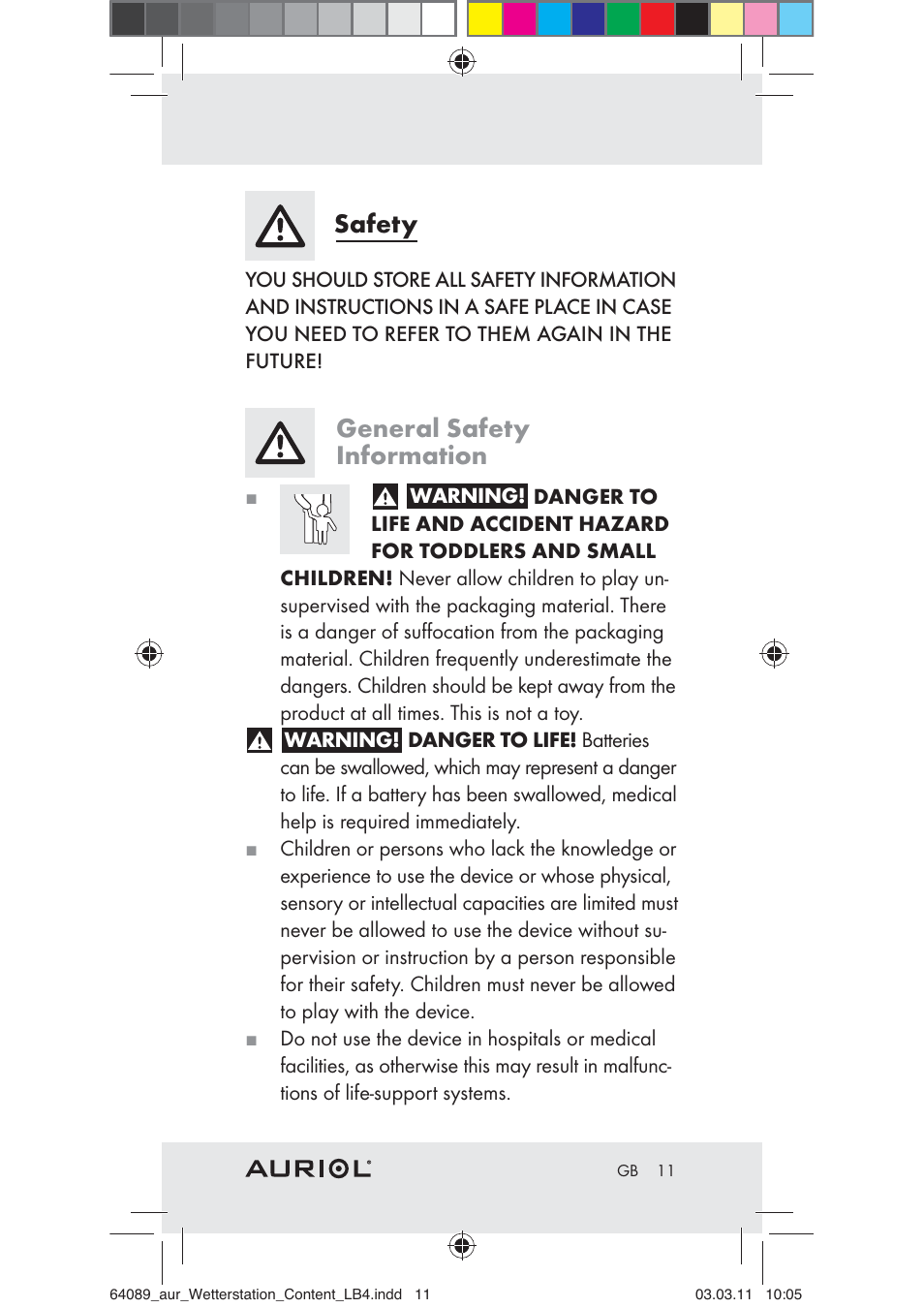 Safety, General safety information | Auriol Z29962A User Manual | Page 9 / 136