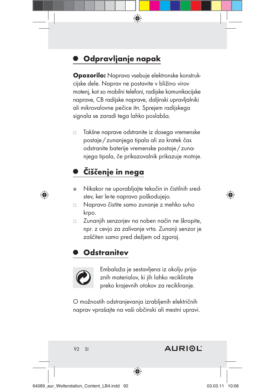 Odpravljanje napak, Čiščenje in nega, Odstranitev | Auriol Z29962A User Manual | Page 90 / 136