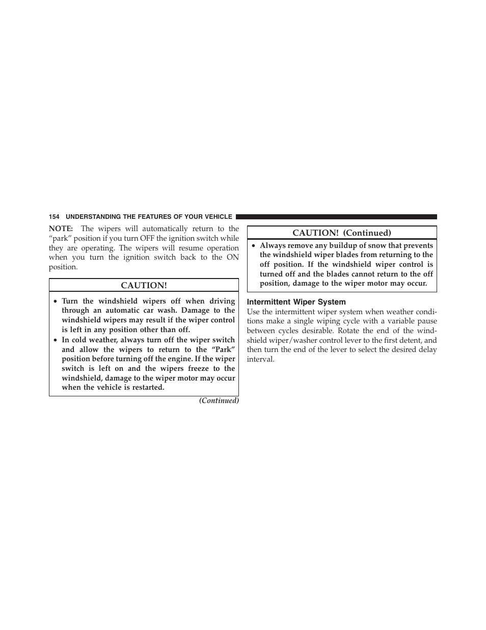 Intermittent wiper system, 60/40 split folding rear seat with fold-flat, Feature | Dodge 2011 Nitro User Manual | Page 155 / 484