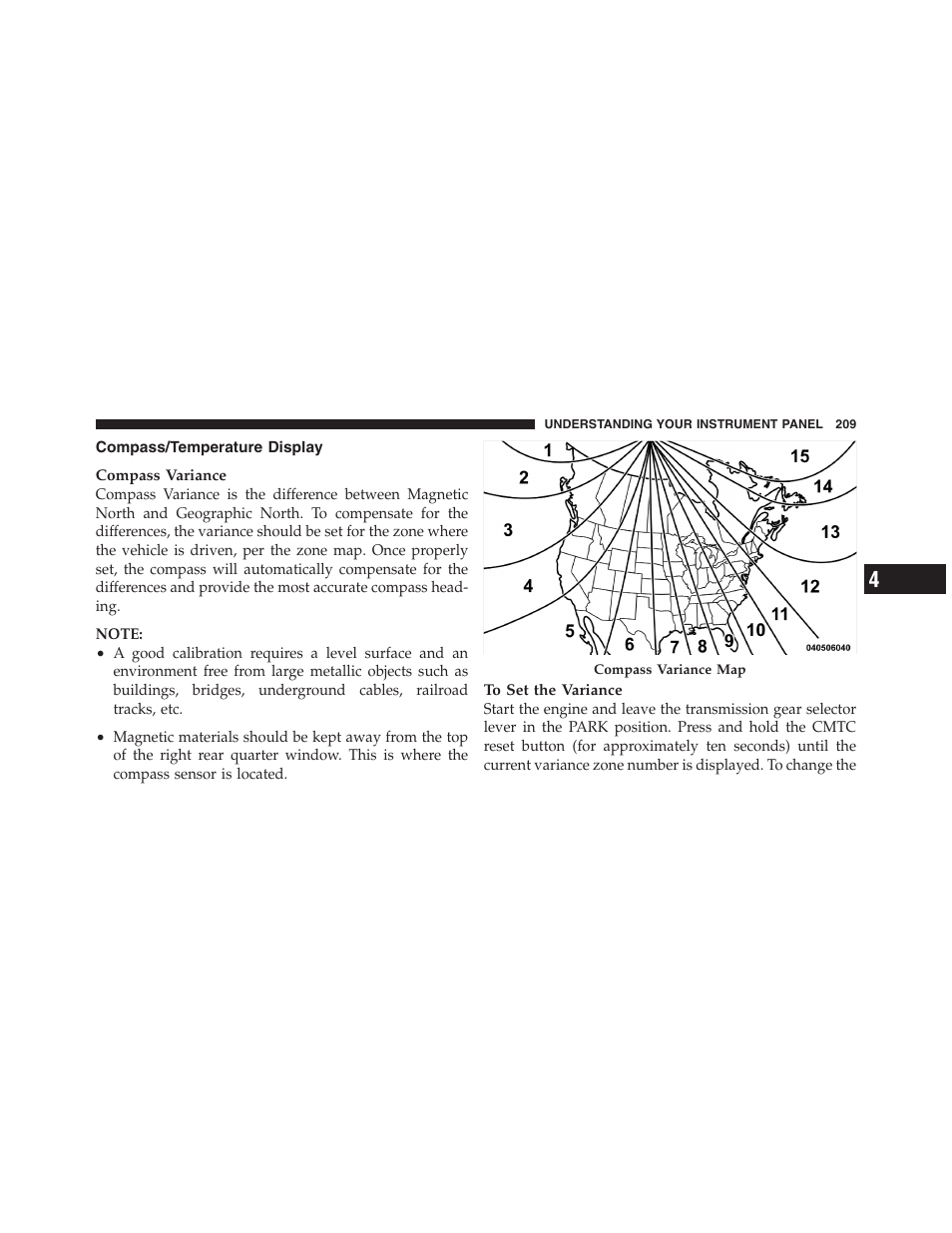 Compass/temperature display, Instrument cluster | Dodge 2011 Nitro User Manual | Page 210 / 484