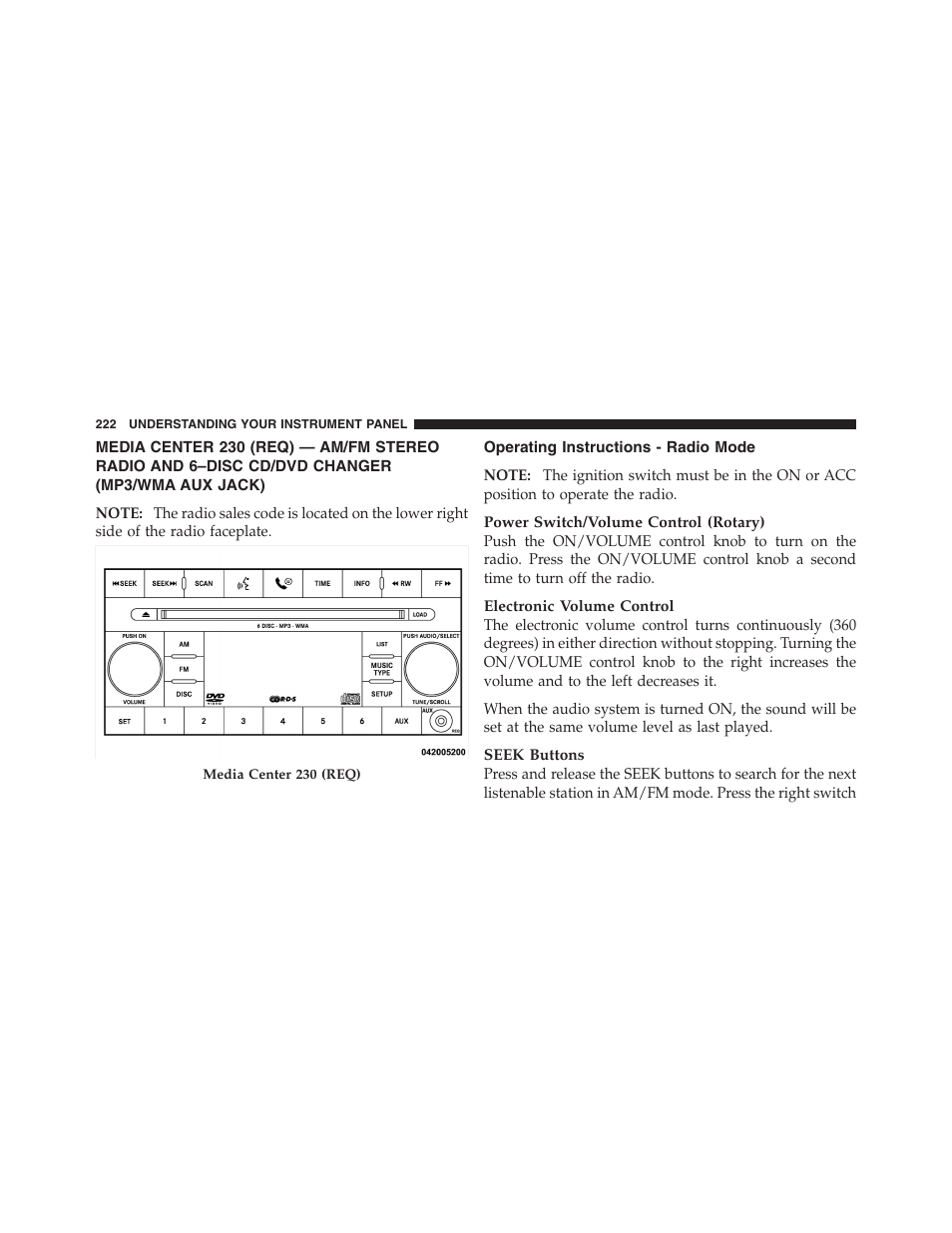 Operating instructions - radio mode | Dodge 2011 Nitro User Manual | Page 223 / 484