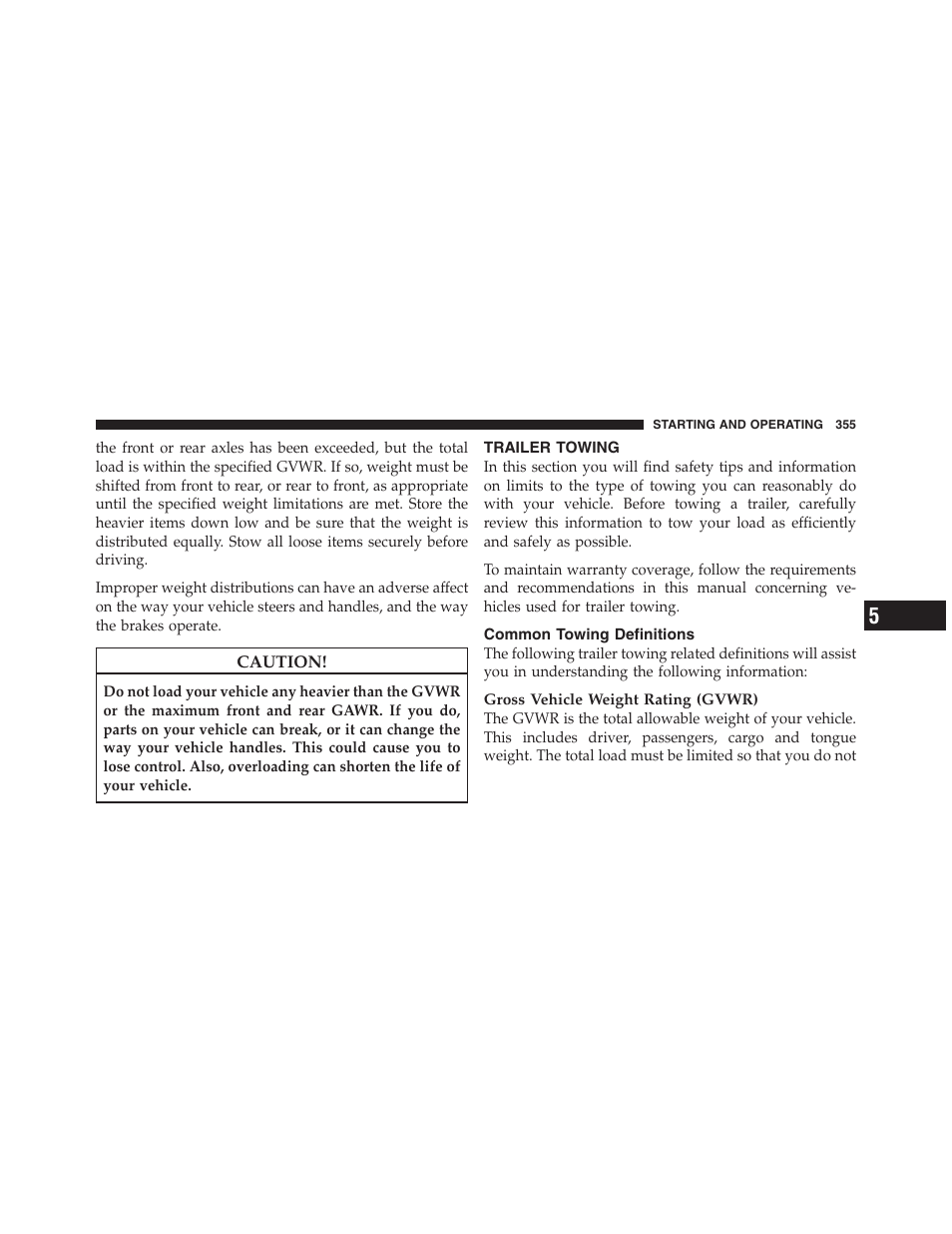 Trailer towing, Common towing definitions, Tires — general information | Tire pressure | Dodge 2011 Nitro User Manual | Page 356 / 484