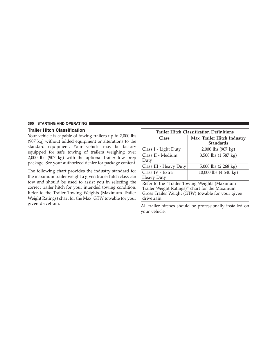 Trailer hitch classification, Tread wear indicators | Dodge 2011 Nitro User Manual | Page 361 / 484