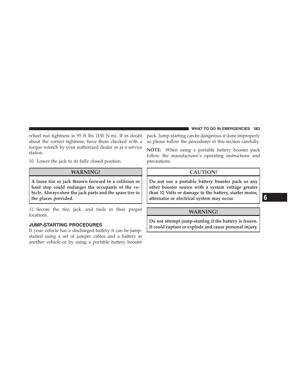 Jump-starting procedures, Adding fuel, Fuel filler cap (gas cap) | Dodge 2011 Nitro User Manual | Page 384 / 484