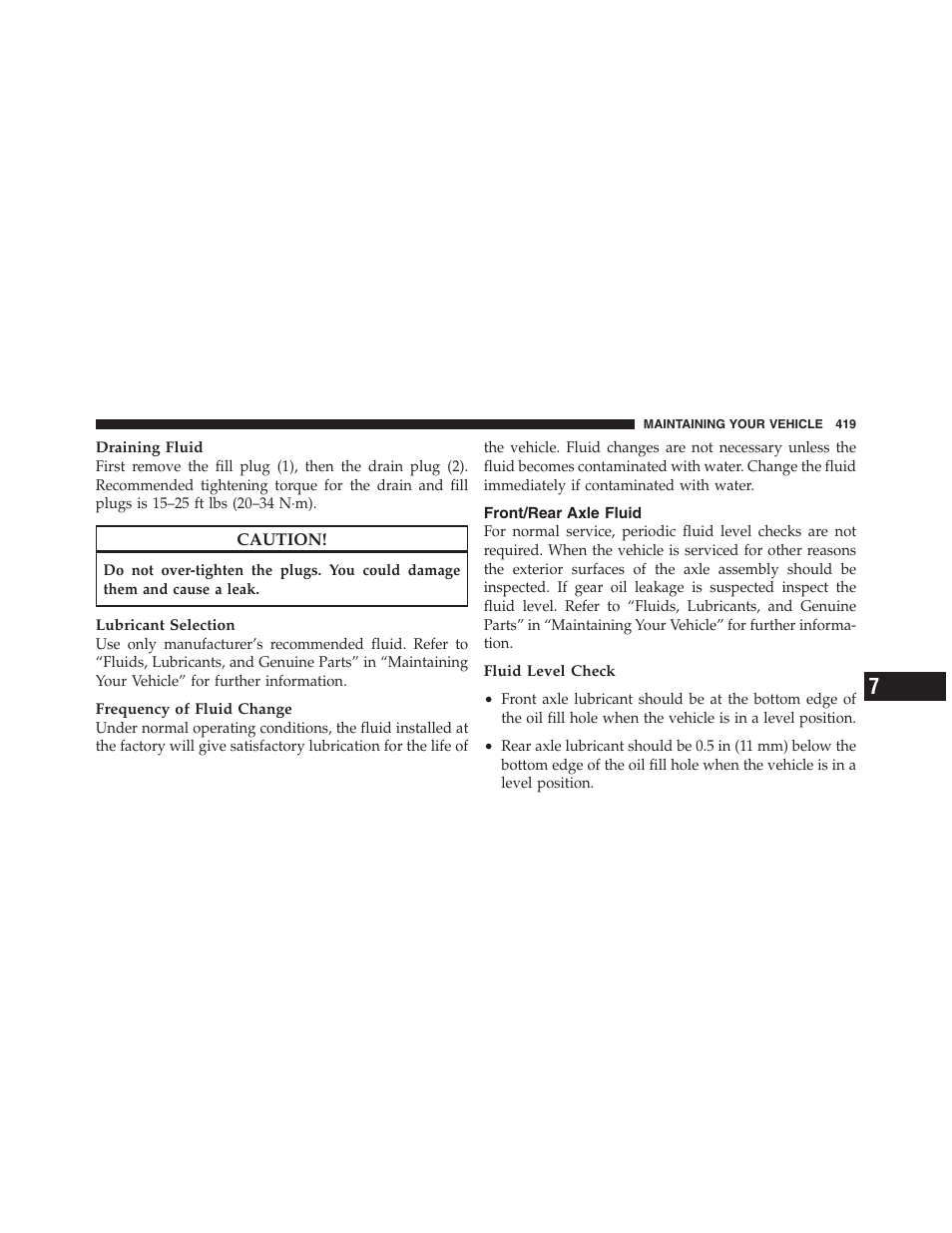 Front/rear axle fluid, Jump-starting procedure | Dodge 2011 Nitro User Manual | Page 420 / 484