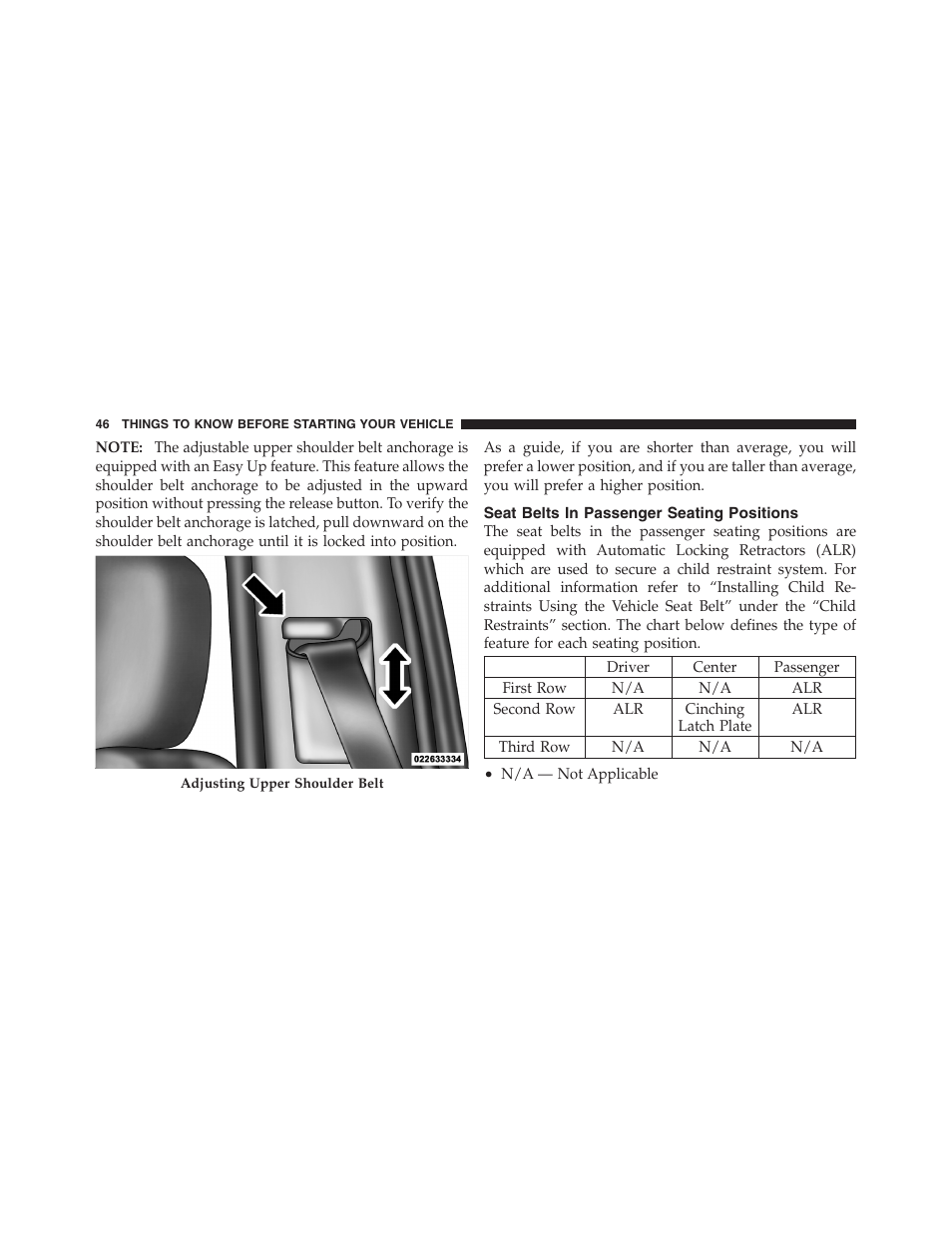 Seat belts in passenger seating positions, Occupant restraints | Dodge 2011 Nitro User Manual | Page 47 / 484