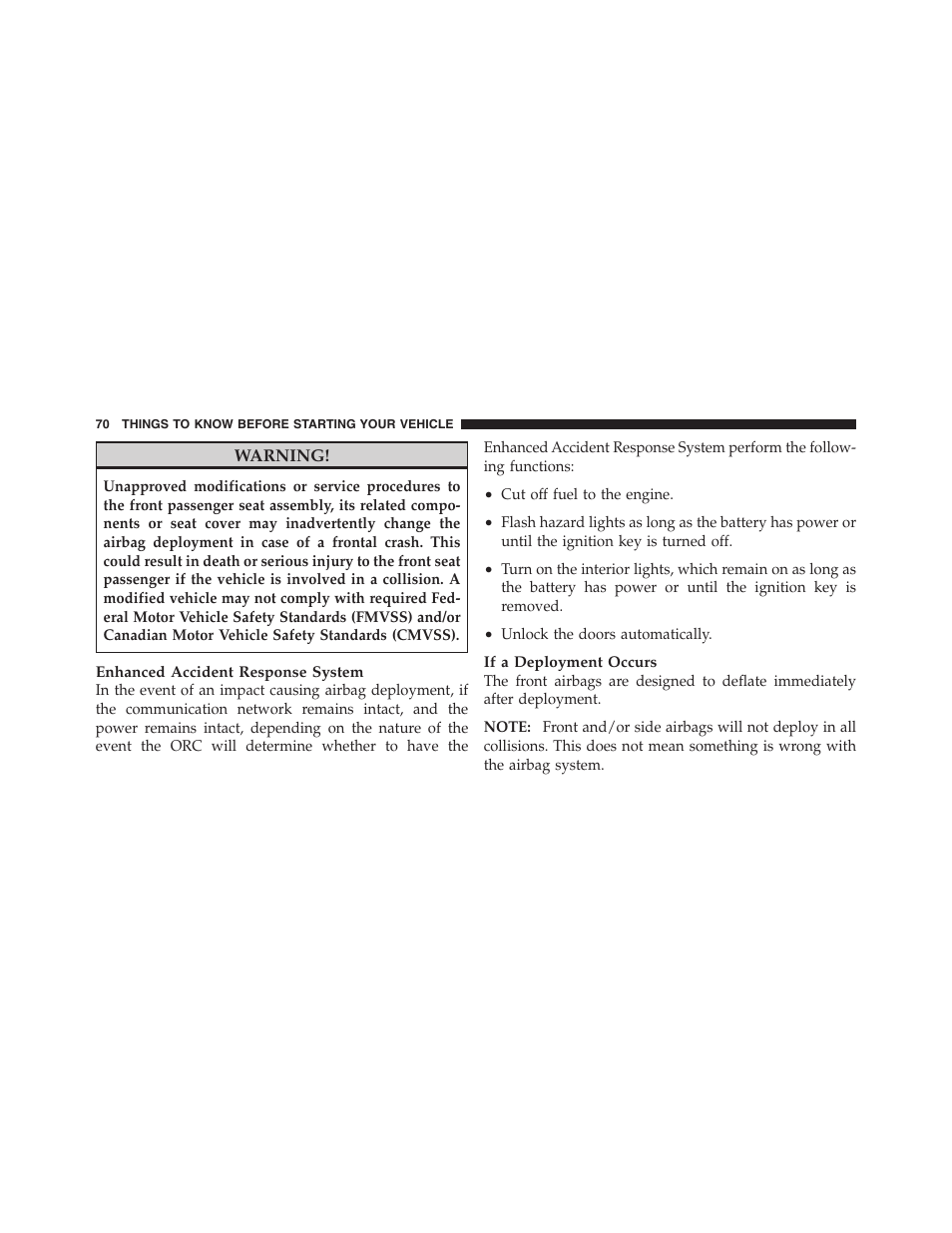 Airbag deployment sensors and controls | Dodge 2011 Nitro User Manual | Page 71 / 484