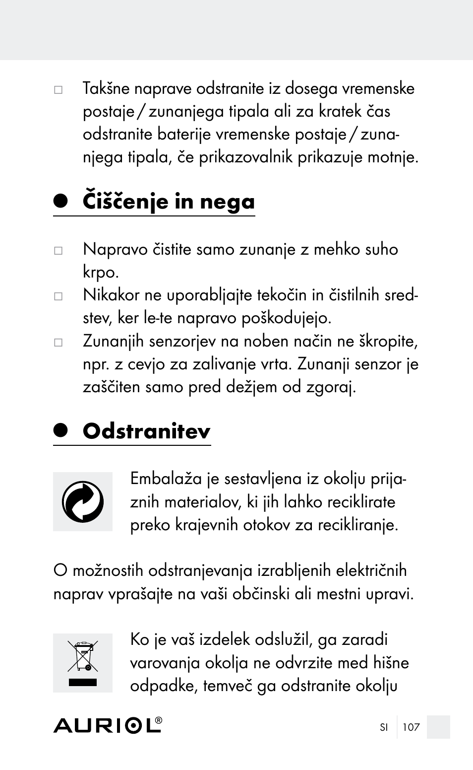 Čiščenje in nega, Odstranitev | Auriol Z29962E_F User Manual | Page 107 / 212