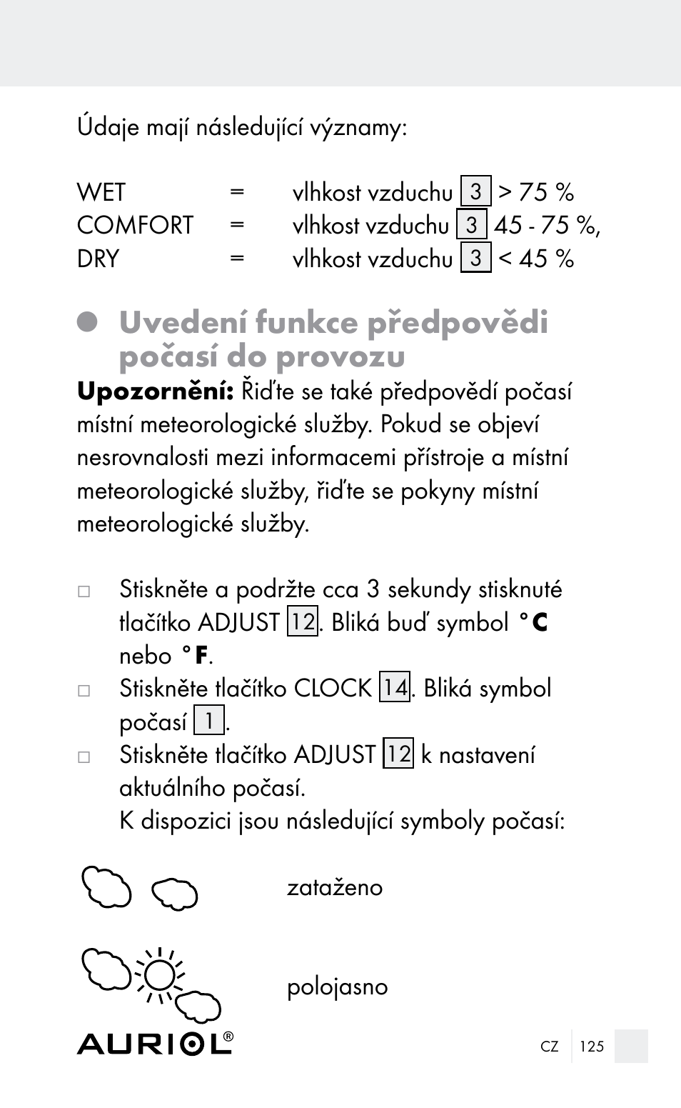 Uvedení funkce předpovědi počasí do provozu | Auriol Z29962E_F User Manual | Page 125 / 212