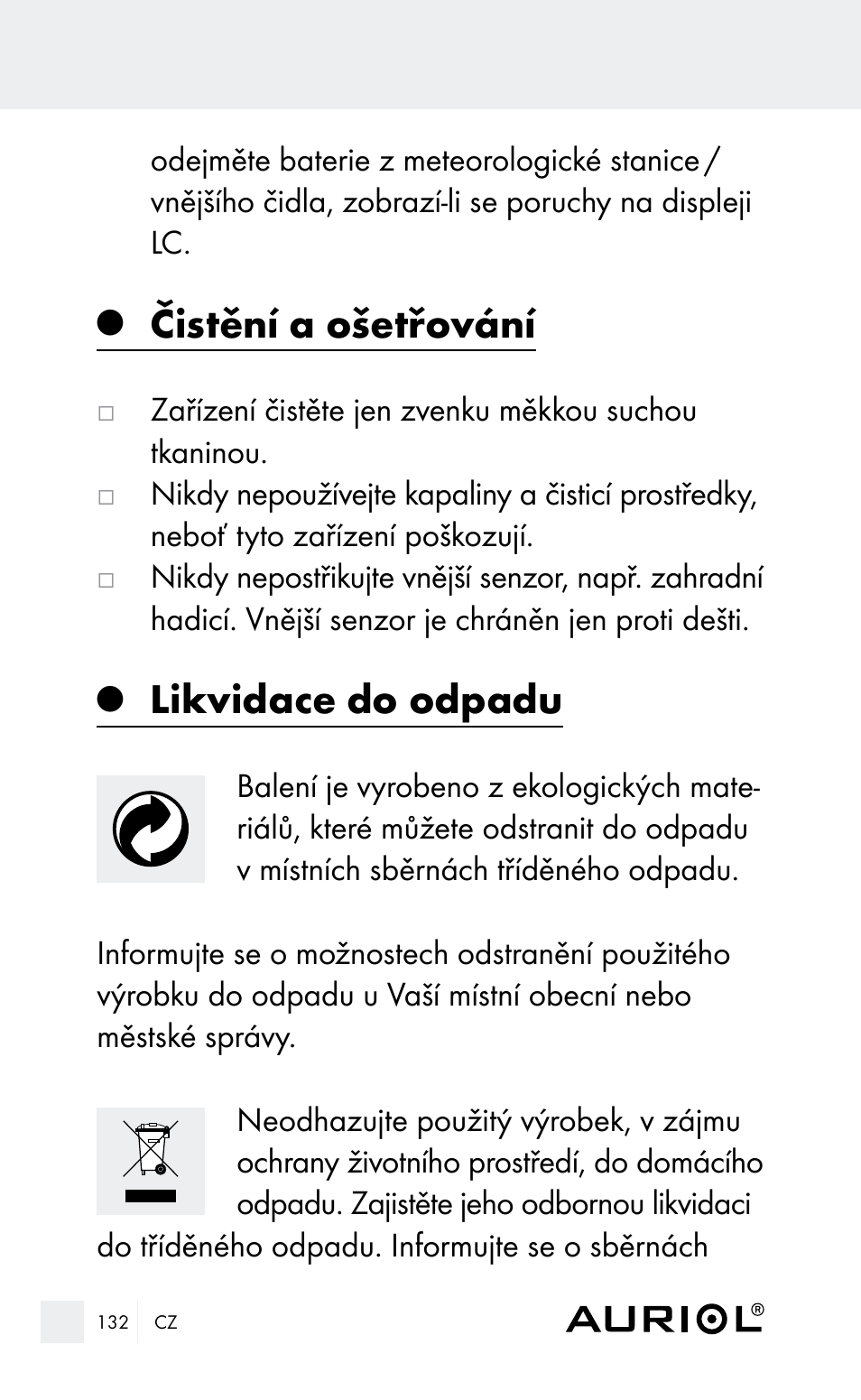 Čistění a ošetřování, Likvidace do odpadu | Auriol Z29962E_F User Manual | Page 132 / 212