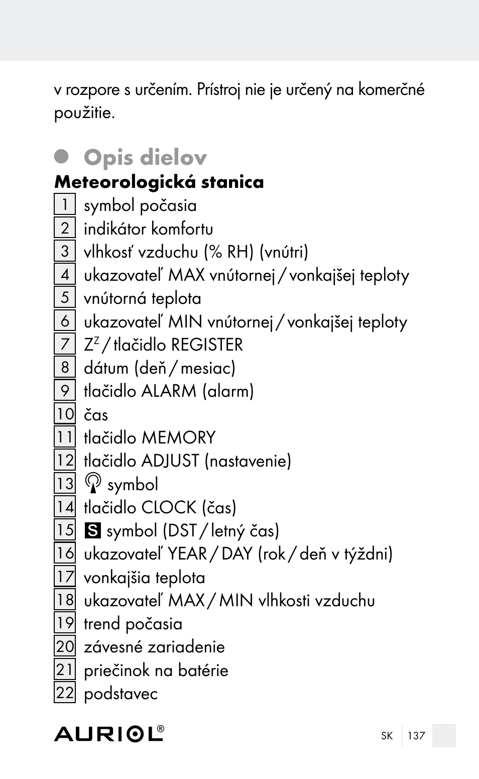 Opis dielov | Auriol Z29962E_F User Manual | Page 137 / 212