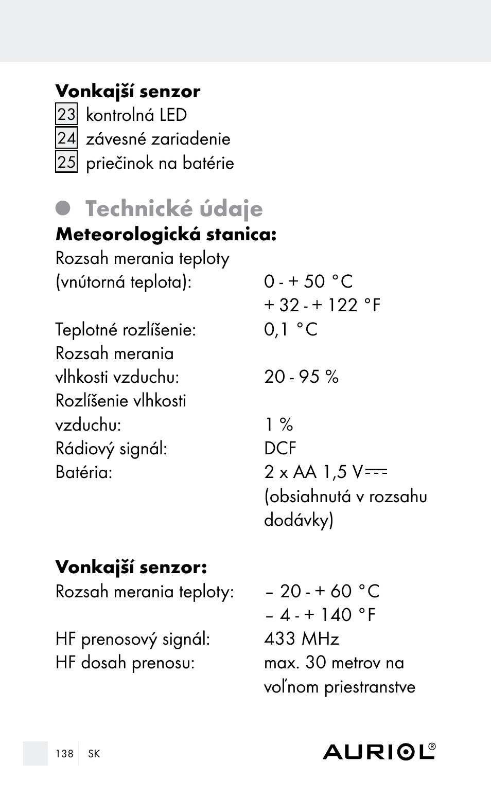 Technické údaje | Auriol Z29962E_F User Manual | Page 138 / 212